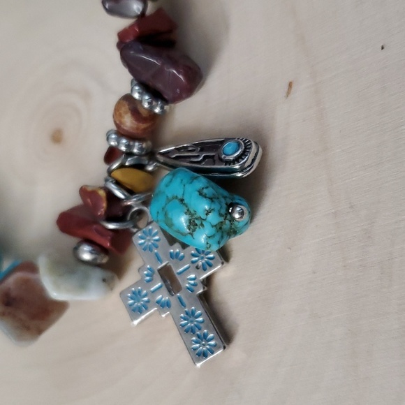 Turquoise Amber Gemstone Cross Bracelet - Picture 2 of 4